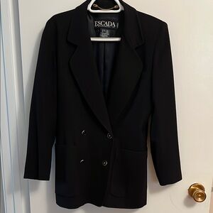 Vintage Escada Women's iconic Classic Black Cashmere Wool double breasted Blazer